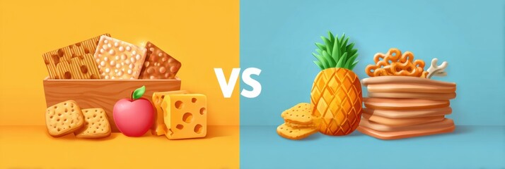 Healthy Versus Unhealthy Snack Comparison With Flat Icons and Clear Blocks Showcasing Various Food Options
