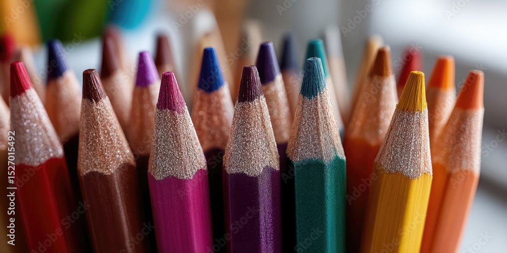 Poster close-up of colorful pencils in a container, representing creativity and artistic expression for edu