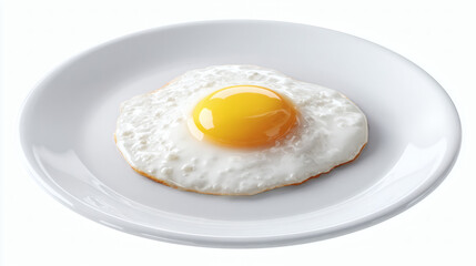 Single fried egg on a plate isolated on white background