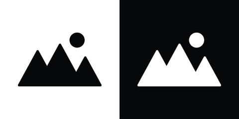 Mountains icon in flat version on black and white background