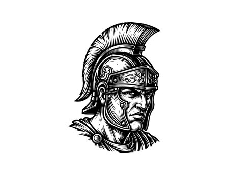 woodcut linocut engraving black ink print style illustration of a portrait of a head statue of Julius Cesar of ancient greek