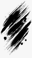 Abstract black ink brush strokes with splatters on white background artistic grunge texture design elements for creative projects and backgrounds