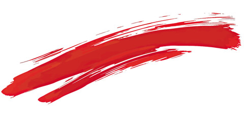 Red brush stroke with textured paint effect on white background, artistic paint brushstroke vector for design and decoration accents in minimalist style