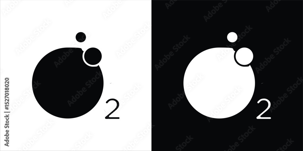 Aufkleber oxygen o2 icon in flat version on black and white background