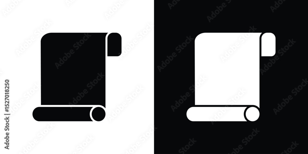 Poster paper scroll icon in flat version on black and white background