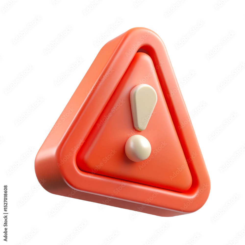 Poster 3d rendered orange warning triangle icon isolated on transparent background