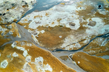 Hverir, Iceland. Natural geothermal landscape featuring vibrant colors and varied textures in a remote area