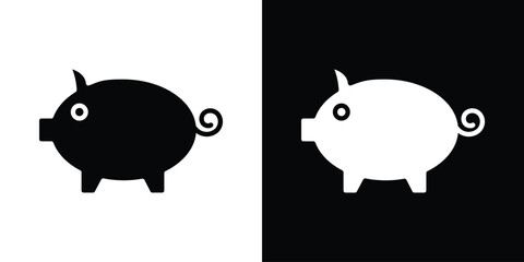 Piggy bank icon in flat version on black and white background