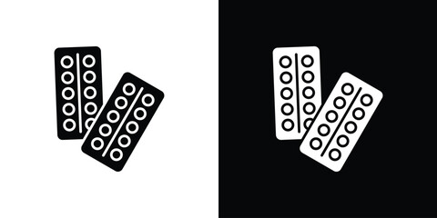Pill blister pack icon in flat version on black and white background