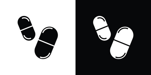 Pill icon in flat version on black and white background