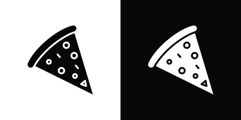 Pizza slice icon in flat version on black and white background