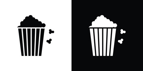 Popcorn icon in flat version on black and white background