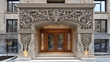Fototapeta premium Modern balcony with arabic carved and lighting high resolution picture