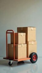 Hand truck with neatly arranged boxes; ready for transport , cart, cartons, efficient