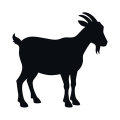 Fototapeta premium Black silhouette of a goat standing with visible horns. vector illustration for logo and icon in EPS file format. goat black silhouette logo vector.