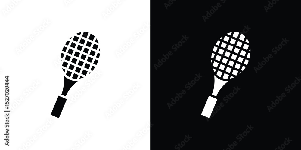 Poster racket icon in flat version on black and white background