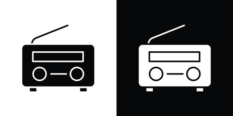 Radio icon in flat version on black and white background