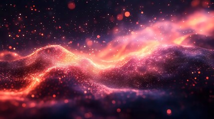 Obraz premium Abstract cosmic landscape with radiant glowing particles.