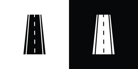 Road icon in flat version on black and white background