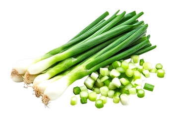Fresh green onions market stall produce vibrant close-up culinary uses isolated on transparent background