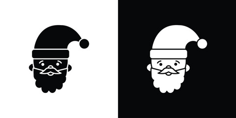 Santa Claus icon in flat version on black and white background