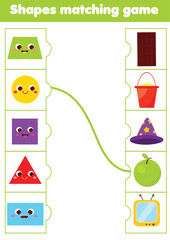 Matching children educational game. Match objects and shapes. Activity for kids and toddlers.