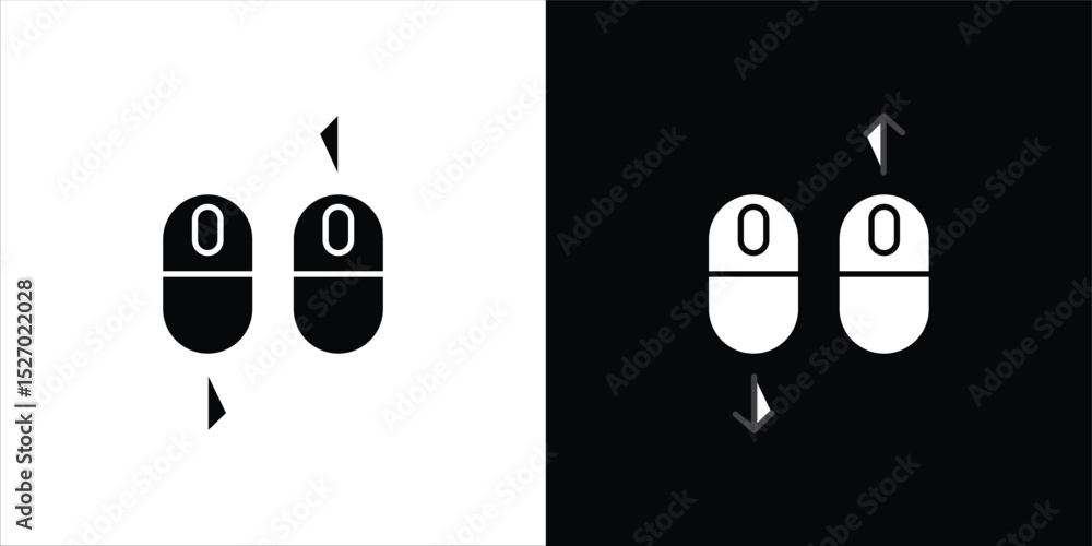 Poster scroll down up icon in flat version on black and white background