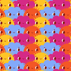 Seamless pattern with cute cartoon sun and cloud. Sweet backgroud for children design