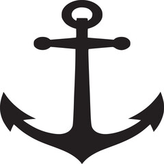 A simple black anchor with a loop at the top and two flukes on a white background illustration