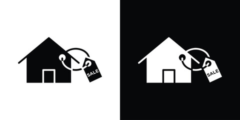 Selling or rent home icon in flat version on black and white background