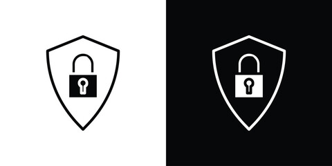 Shield lock icon in flat version on black and white background