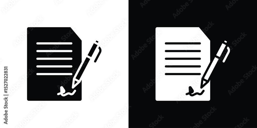 Poster signature file icon in flat version on black and white background