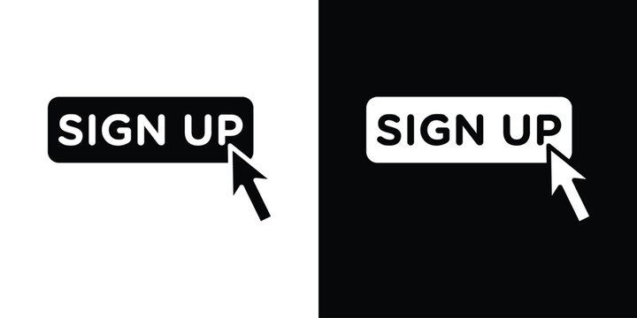 Sign up icon in flat version on black and white background