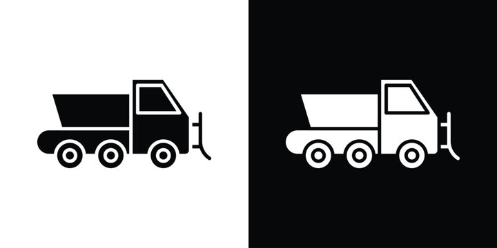 Snowplow icon in flat version on black and white background