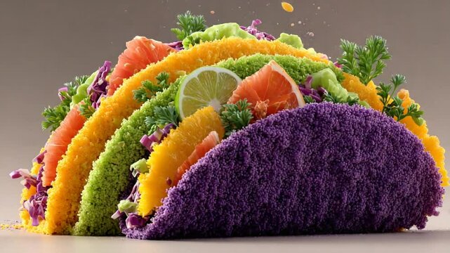 Colorful and Creative Tacos Stacked with Fruits and Vegetables, Generative AI Creation