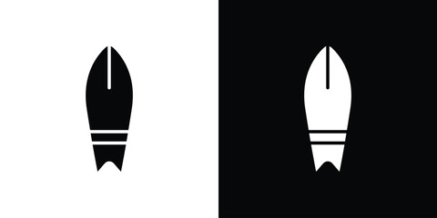 Surf board icon in flat version on black and white background
