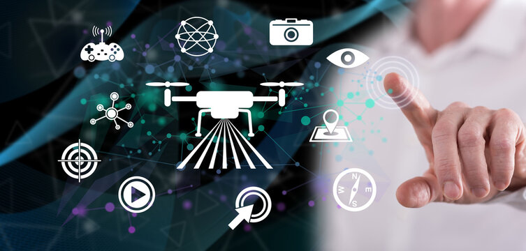 Man touching a drone concept