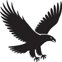 Silhouette of an eagle with outstretched wings and sharp talons isolated on a white background image