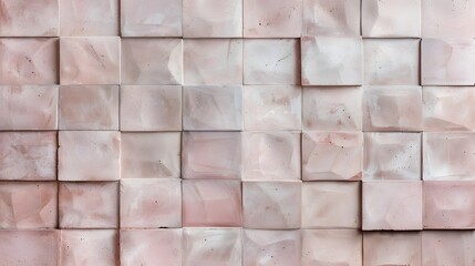 Textured pink 3D square tiles with a marble-like surface and geometric depth, abstract architectural wall background ideal for modern interior design, decor, or visual projects

