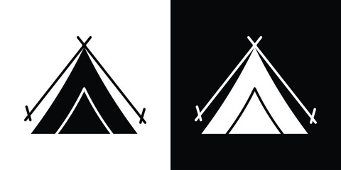 Tent icon in flat version on black and white background