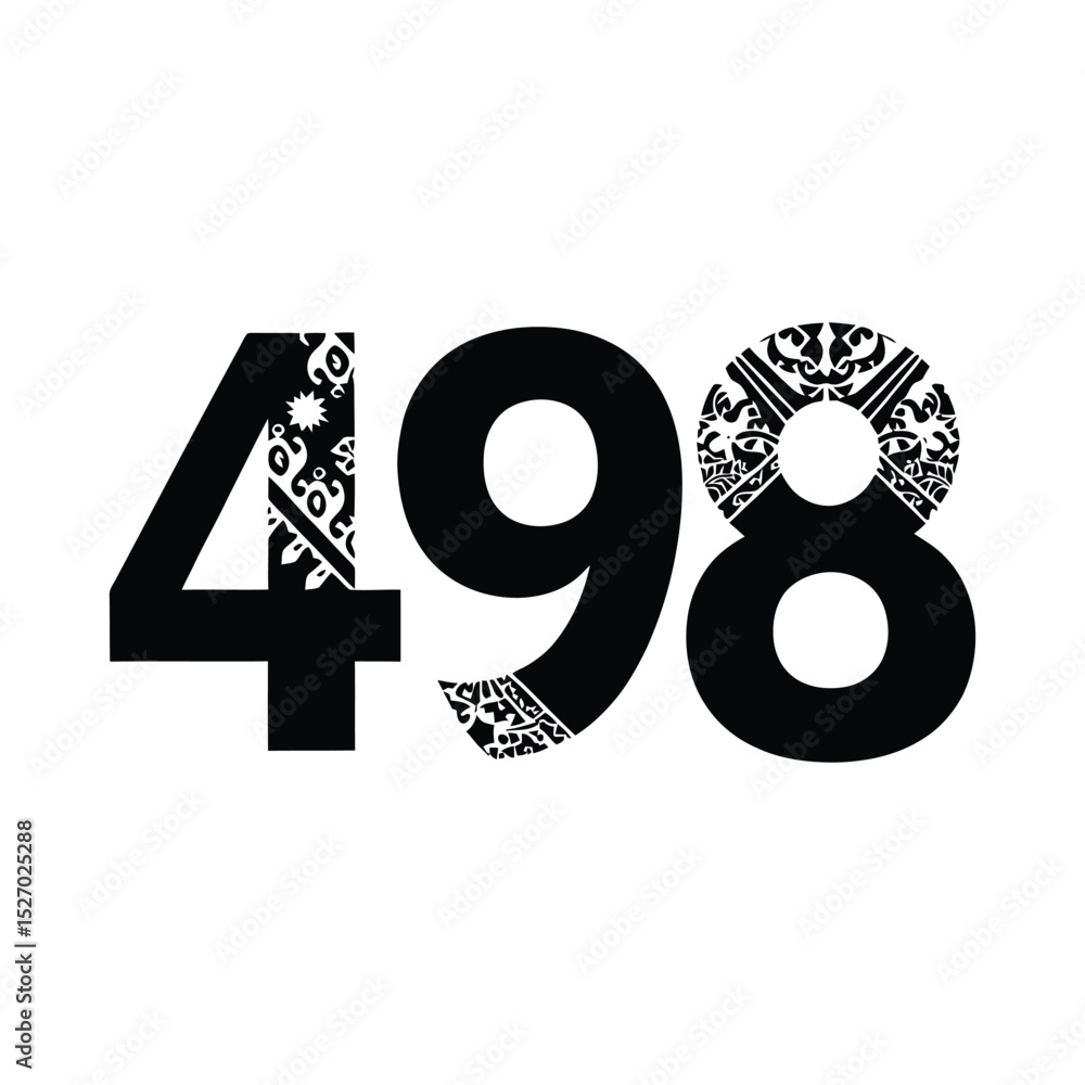 Poster the number 498 is displayed in black with a decorative pattern inside the numerals.