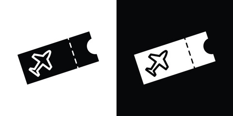 Ticket airline icon in flat version on black and white background