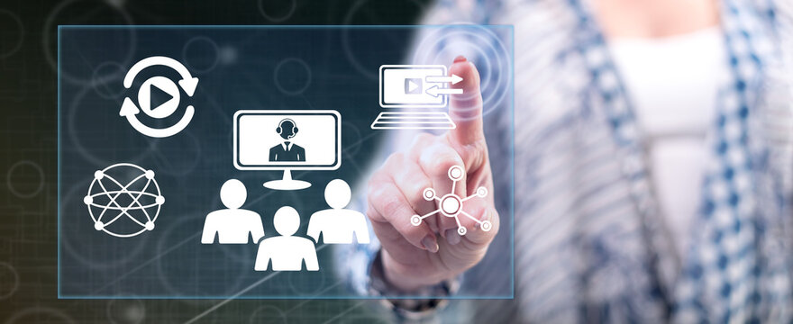 Woman touching a video conference concept