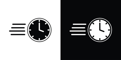 Time fast icon in flat version on black and white background