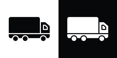 Truck icon in flat version on black and white background