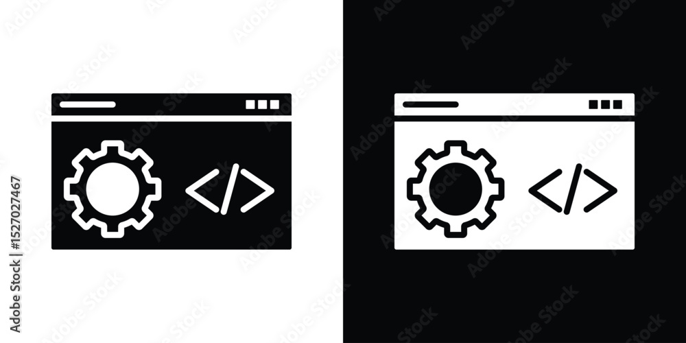 Aufkleber web development icon in flat version on black and white background