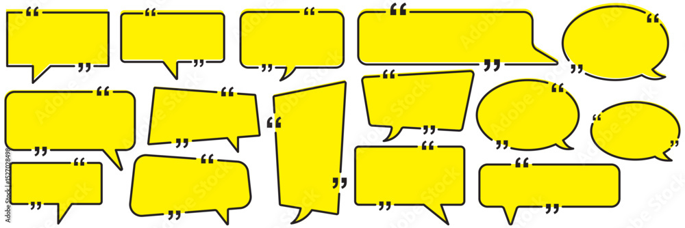 Poster chatting box, message box icon. quotation marks. yellow quotes icons set. quote vector bubbles for t