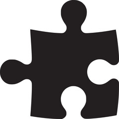A single black jigsaw puzzle piece isolated on a white background in a simple close up view