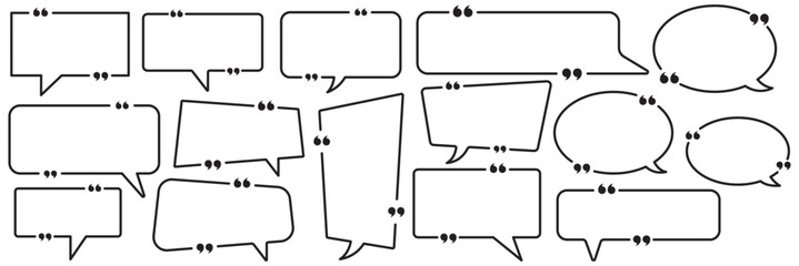 Obraz premium chatting box, message box icon. Balloon doodle style of thinking sign symbol. Quotation marks. Black quotes icons set. Collection of minimalist web icons featuring speech bubbles, quotation marks.