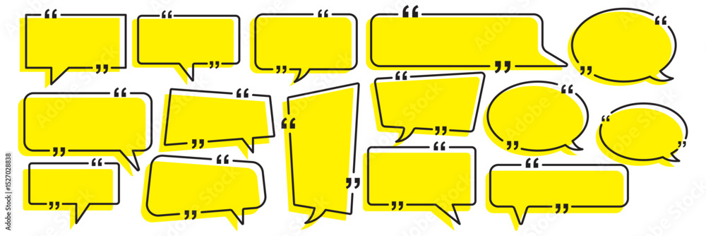 Poster chatting box, message box icon. quotation marks. yellow quotes icons set. quote vector bubbles for t